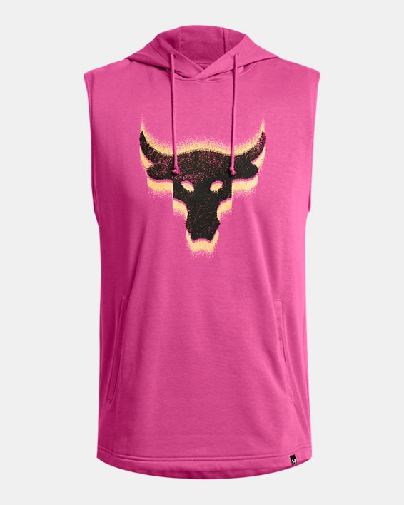 Men's Project Rock Fleece Payoff Sleeveless Hoodie in Pink image number 2